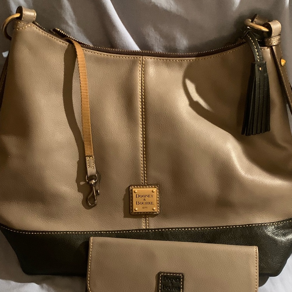 Dooney two-toned shoulder bag with matching wallet